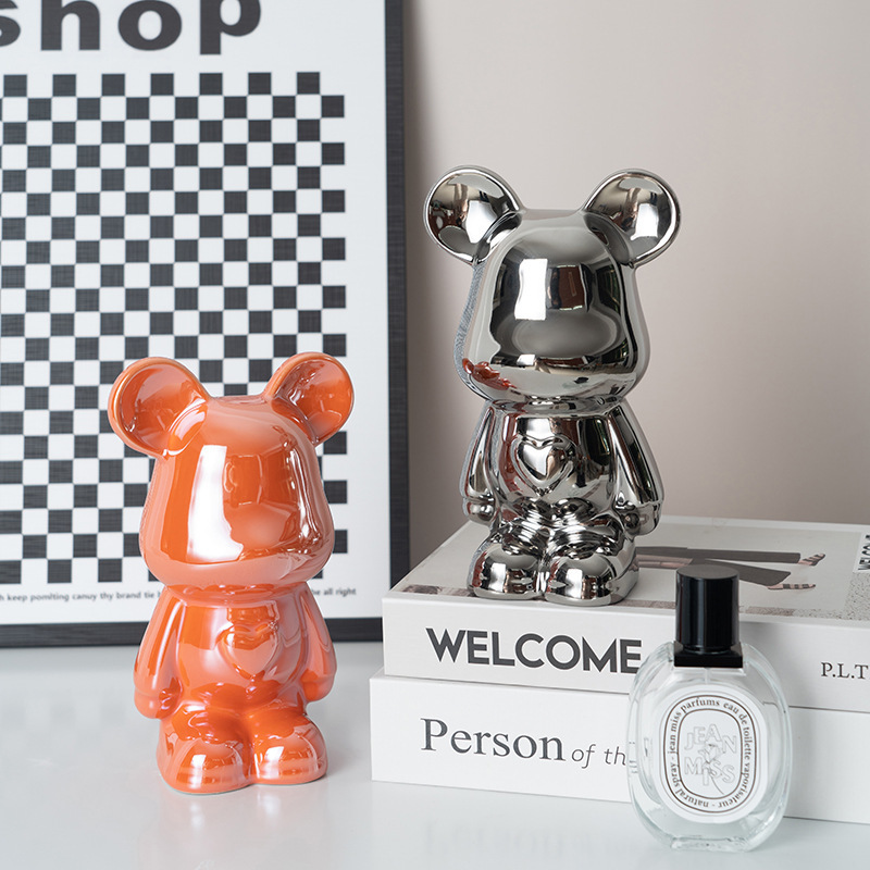 Modern Ceramic Bear Figure Stylish Piggy Bank for Home Room Decorations