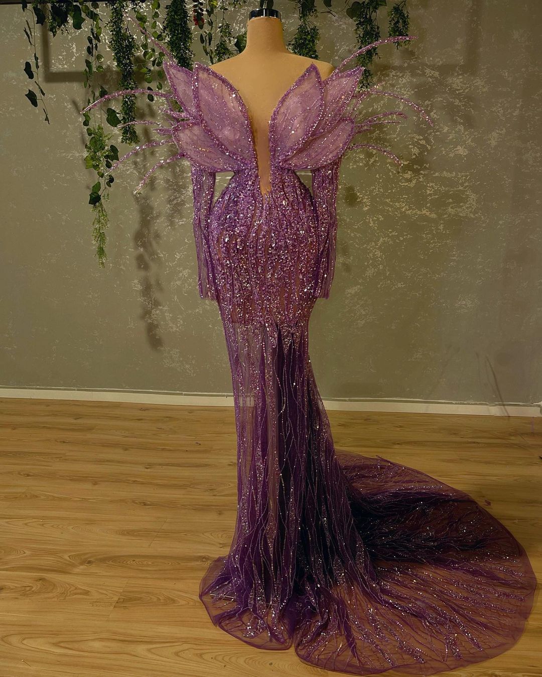 Plus Size Arabic Aso Ebi Purple Luxurious Mermaid Prom Dresses Stylish Beaded Evening Formal Party Second Reception Birthday Engagement Gowns Dress ZJ