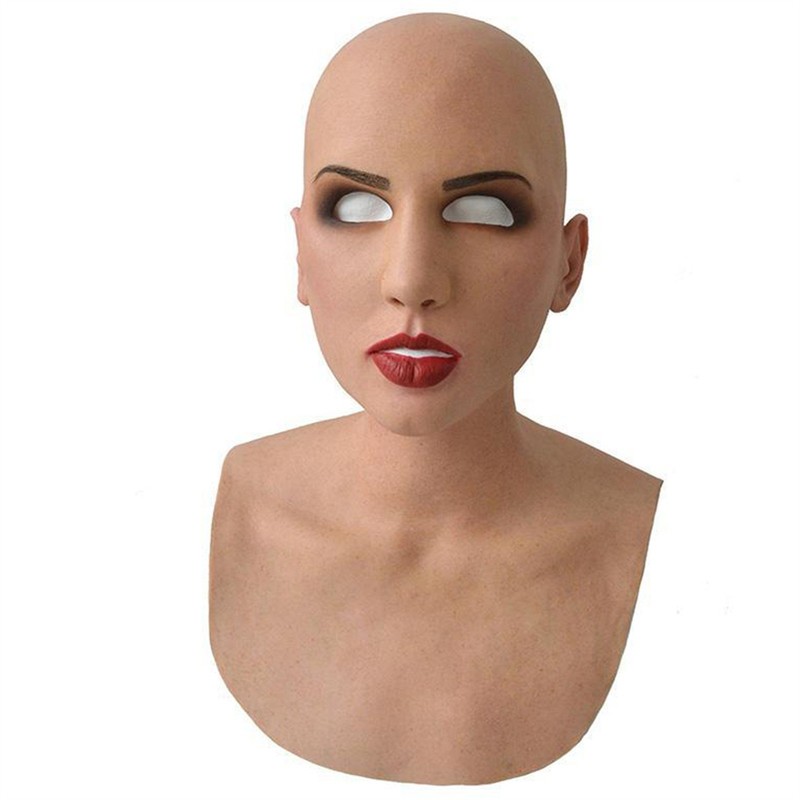 Full Latex Mask for Halloween with Neck Head Creepy Wrinkle Face Cosplay Party Props Women 2204112693106