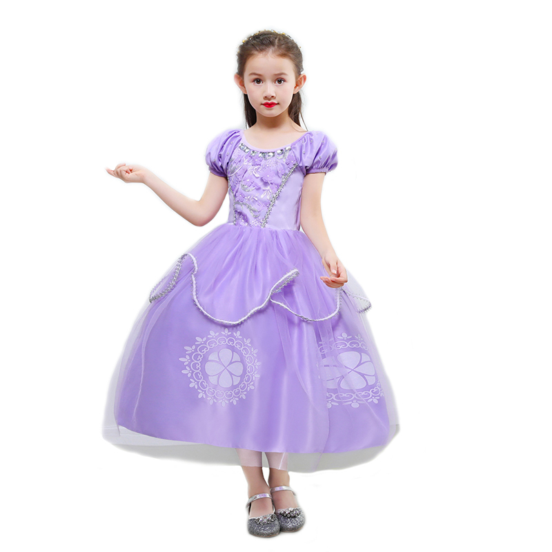 Purple Princess Sofia Dress for Girl Kids Cosplay Costume Puff Sleeve Layerd Dresses Child Party Birthday Sophia Fancy Costumes 220707
