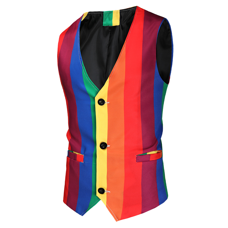 Men's Suits & Blazers Blazer Set Men Rainbow Striped Print BlazerPantsVest 3 P 220823