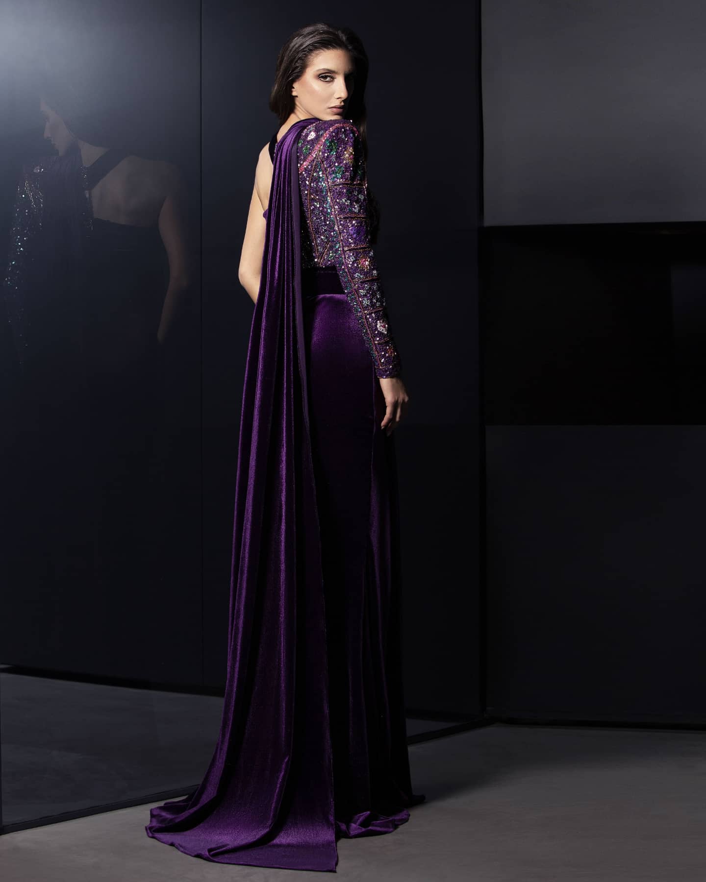 Modest Purple Prom Dresses One Shoulder Crystals Evening Dress Custom Made Beaded Side Split High Party Gown With Wrap Royal