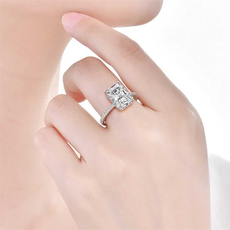 Real 925 Sterling Silver Emerald Cut Created Moissanite Diamond Wedding Rings for Women Luxury Proposal Engagement Ring 201116