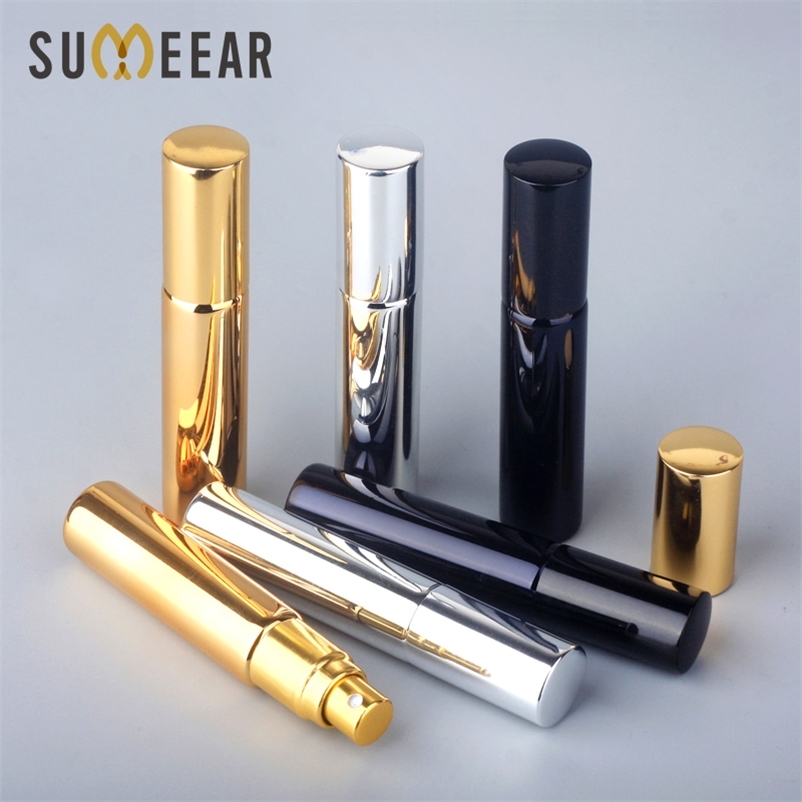 100Pieces/Lot 10ML Portable UV Glass Refillable Perfume Bottle With Aluminum Atomizer Spray Bottles Sample Empty Containers 220711