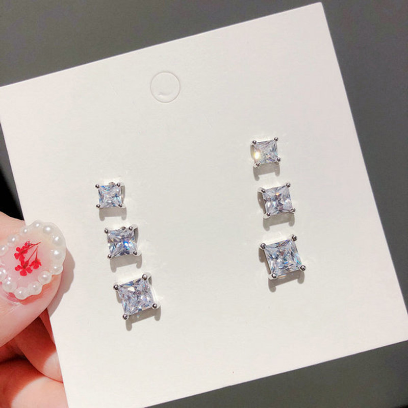 S925 Silver Square Zircon Stud Earring TopBling Ear Bone Nail Women Men No Fading No Allergies