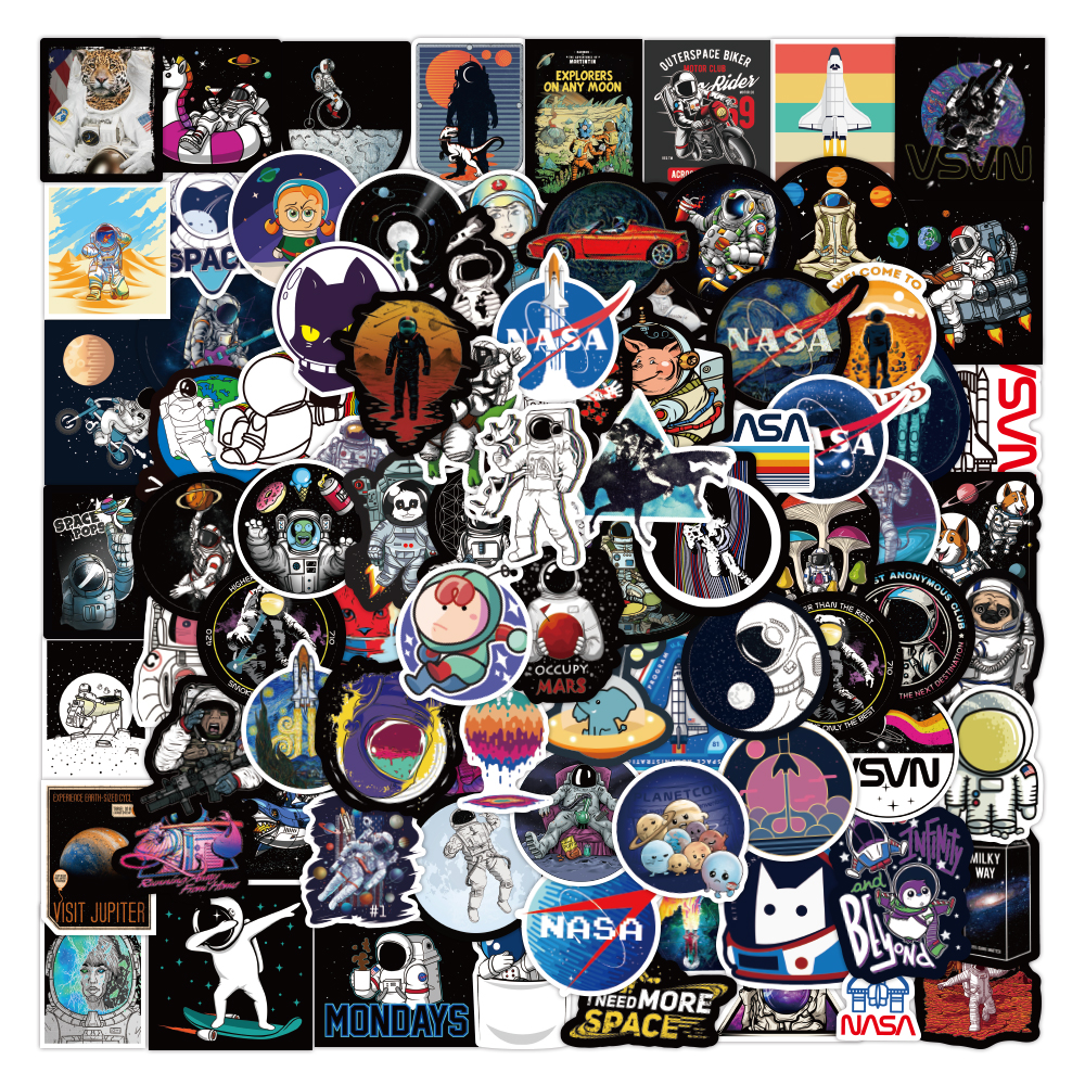 100pcs Lot Outer Space Astronaut Car Stickers Pack For Suitcase Skateboard Laptop Luggage Fridge Styling DIY Decal Gift