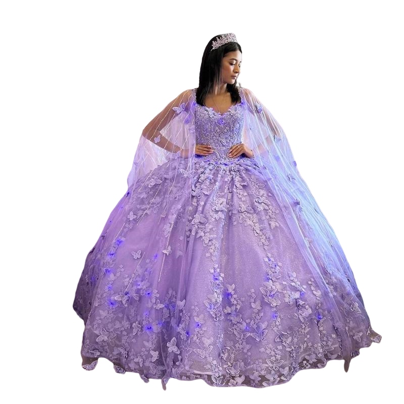 Lilac Lavender Princess Quinceanera Dress Pretty Cape Puffy lace-up corset Sweet 15 Dress Graduation Prom Gowns vestidos de 15 anos