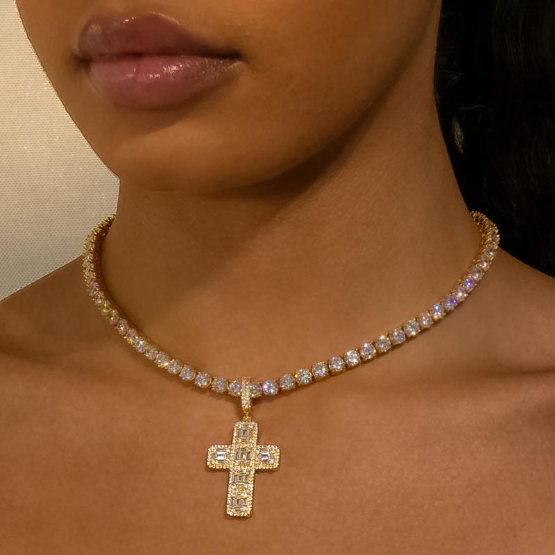 Chains Big Cross Pendant Necklaces With 5mm Zircon Tennis Chain Hip Hop Jewelry Gold Color Men Women Fashion Party Gift JewelryChains
Chains Big Cross Pendant Necklaces With 5mm Zircon Tennis Chain Hip Hop Jewelry Gold Color Men Women Fashion Party Gift JewelryChains