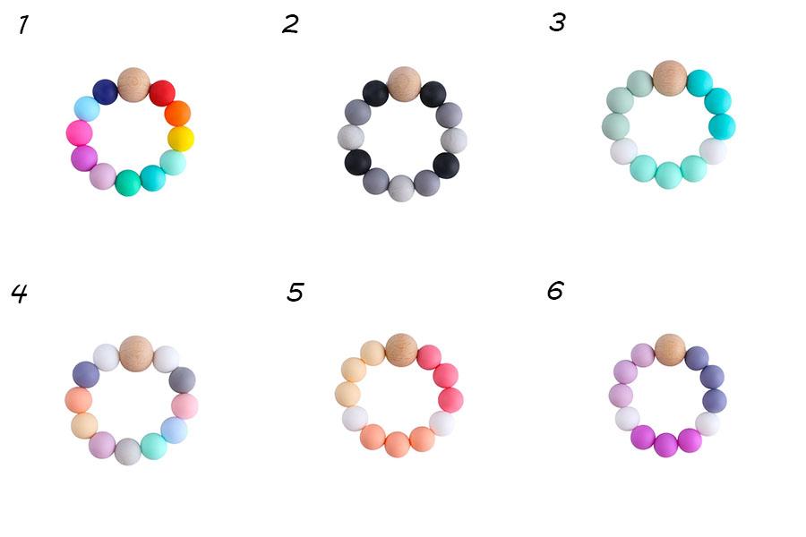 2021 New DIY baby Silicone teething beads Newborn Teething Ring Infant Wood Ring Teethers Baby Toy Colorful Silicon Beaded Soother