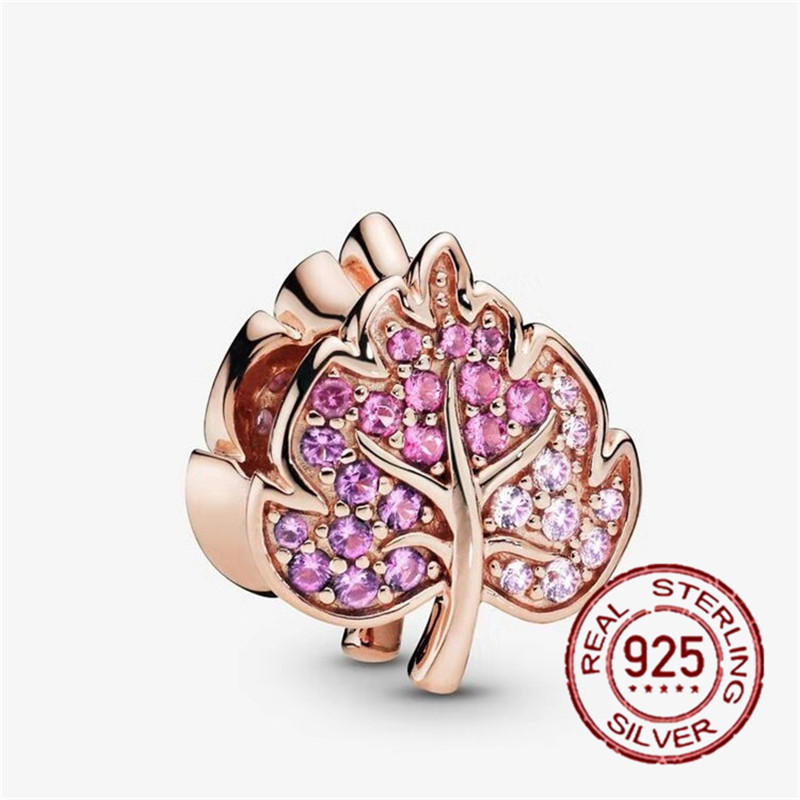 Popular High Quality 925 Sterling Silver Fall Flower Pink Collection Charm Beads For S925 Snake Bracelet Women DIY Jewelry Fashion Accessories