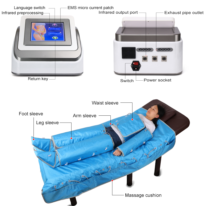 Portable slimming 3 in 1 infrared Air Pressure EMS pressotherapy machine for presoterapia lymph drainage machine salon use