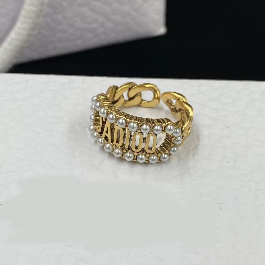 Luxury Designer Cluster Rings Pearl Letters open Rings Ladies Wedding Couple Gifts Jewelry