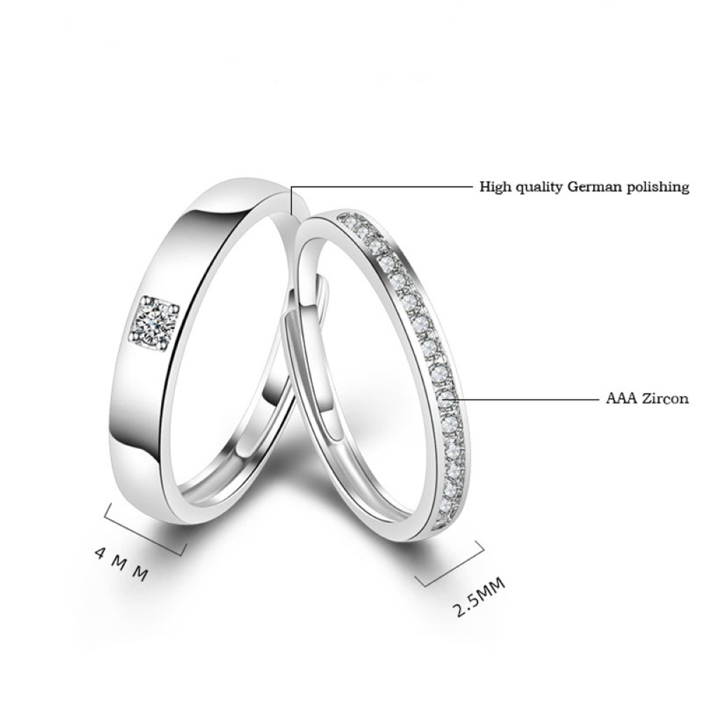 Solid Couple Rings Copper Plated Platinum Resizeable Multiple Crystal Jewelry Men Women 2 Pcs Overlap Opening Engagement Wedding Gift Finger Accessori