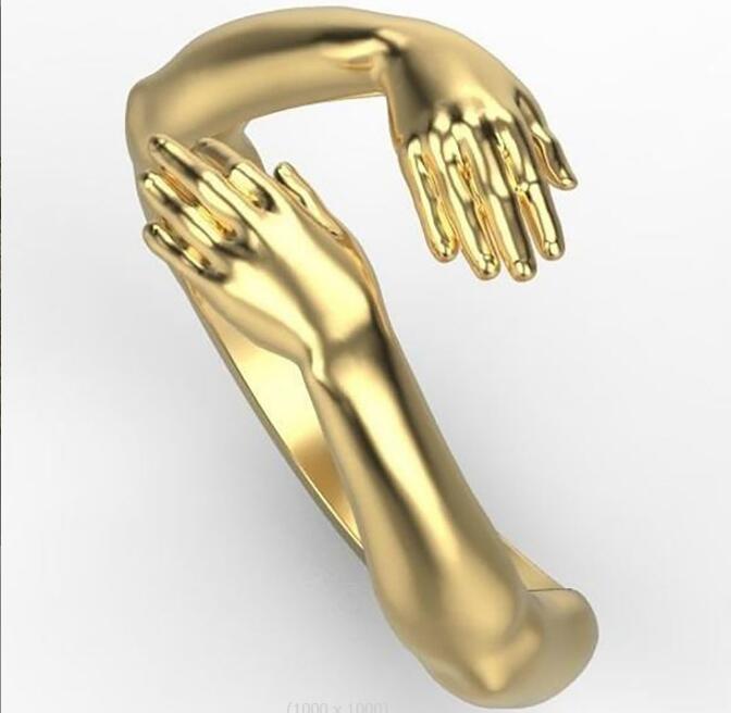 Vintage Romantic Love Hug Carved Hand Ring Love Forever Adjustable Hand Hug Ring For Women Men Fashion Aesthetic Jewelry GC888