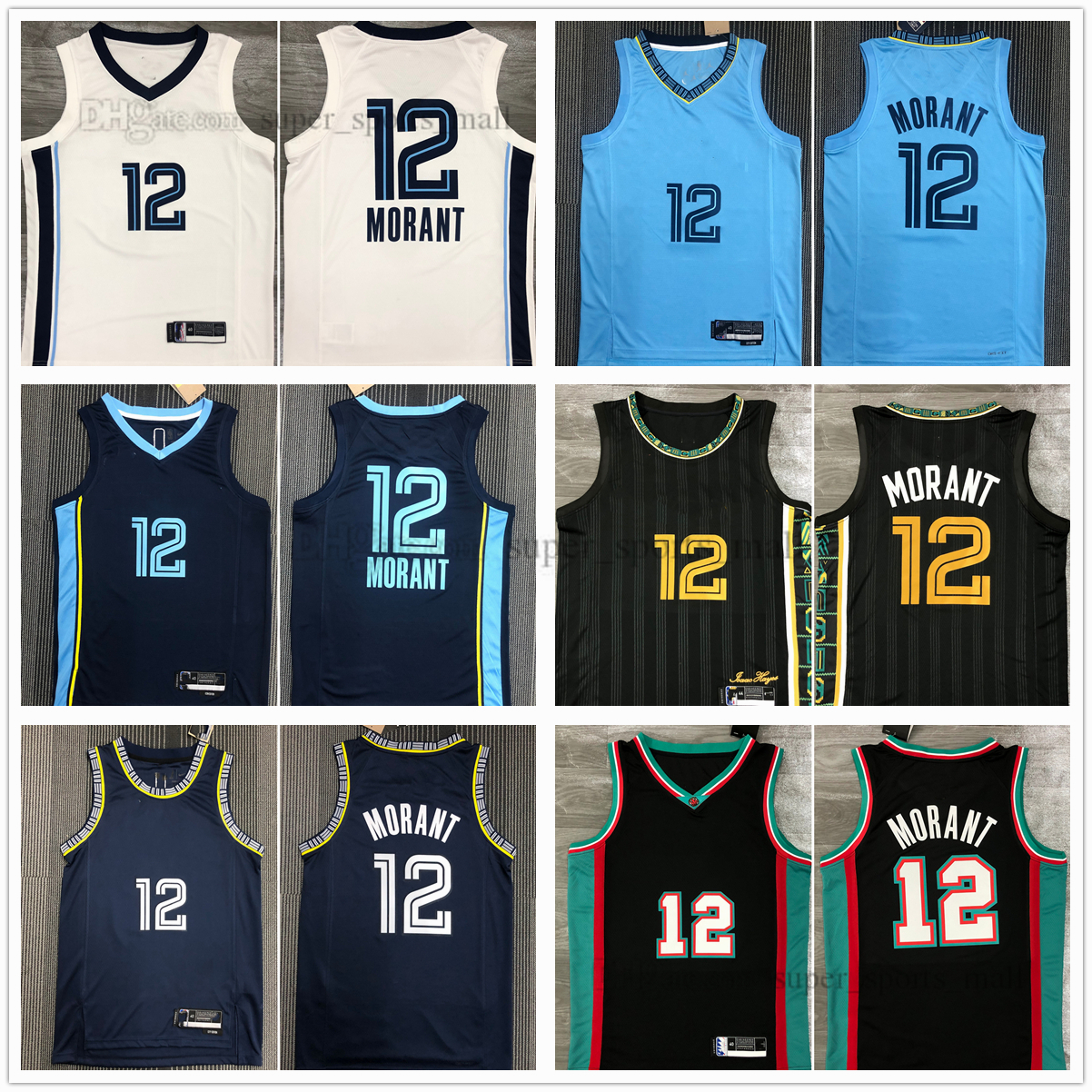 Printed Basketball Jerseys Ja 12 Morant Jersey Color white Blue stitched Diamond 75th patch