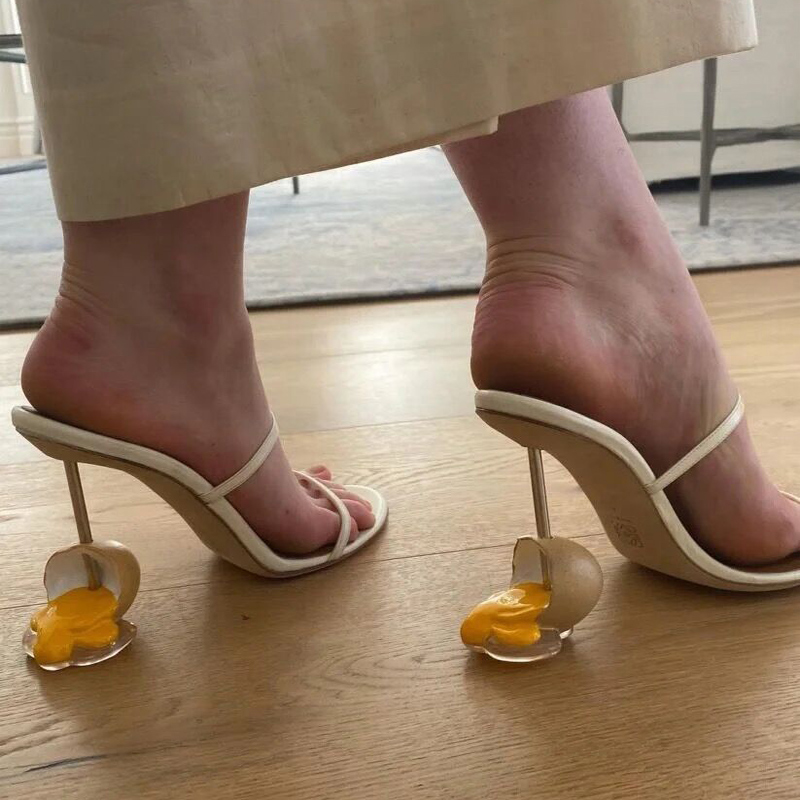 women Ladies Genuine sandals dress shoes Eggs specialshaped high heels peep toe open toes wedding party sheepskin Narrow Ban