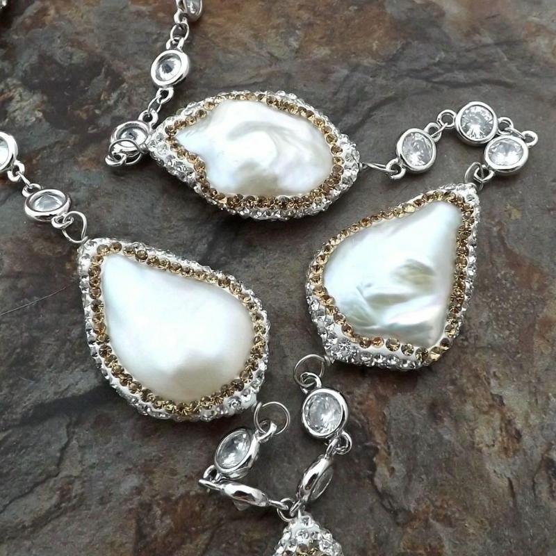 Chains 19" White Freshwater Keshi Pearl Cubic Zirconia Micro Pave Silver Color Plated Chain Necklace For Women
Chains 19" White Freshwater Keshi Pearl Cubic Zirconia Micro Pave Silver Color Plated Chain Necklace For Women
