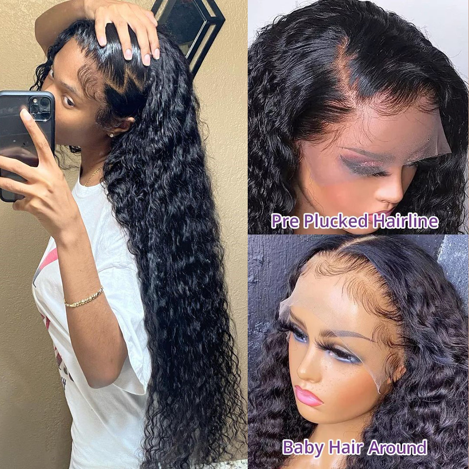 360 Lace Frontal Wig Deep Wave transparent invisible For Women Pre Plucked Hd Brazilian remy Wigs 13x4 Lace Front Curly Human Hair 150%