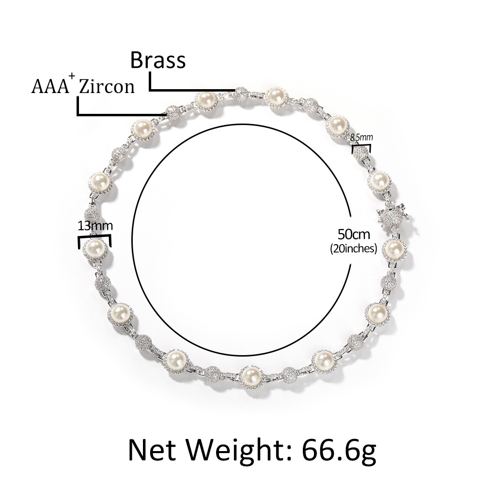 Hip Hop Pearl Necklaces Bling Diamond Stone Men's Personality Trend Retro Stacked Chain Sweater Accessories