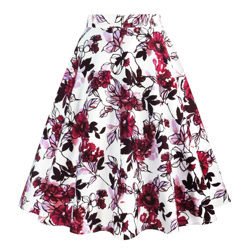 Arrival Summer A Line Vintage Floral Skirt 50s Pin up Style Rockabilly Swing Women Retro High Waist Midi 220317