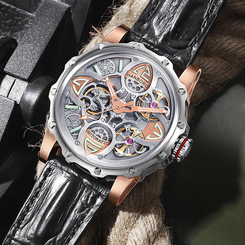 Wristwatches Hanboro Men Watches Double Flywheel Hollow Skeleton Automatic MAN WATCH Mechanical Fashion Reloj Hombre Leather Strap Wristwatc
Wristwatches Hanboro Men Watches Double Flywheel Hollow Skeleton Automatic MAN WATCH Mechanical Fashion Reloj Hombre Leather Strap Wristwatc