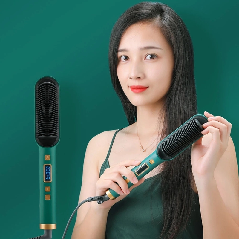 Professional Hair Curler Brush Comb Anion Hair Straightener Comb Ceramic Temperature LED Display Straightener Curler Styling 220623