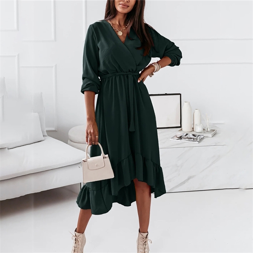 Fashion V Neck Long Sleeve Green Midi Dress Women Fall Clothes Casual Elegant Office Ladies Dresses For Woman Robe Femme 220613, Black
Fashion V Neck Long Sleeve Green Midi Dress Women Fall Clothes Casual Elegant Office Ladies Dresses For Woman Robe Femme 220613, Black