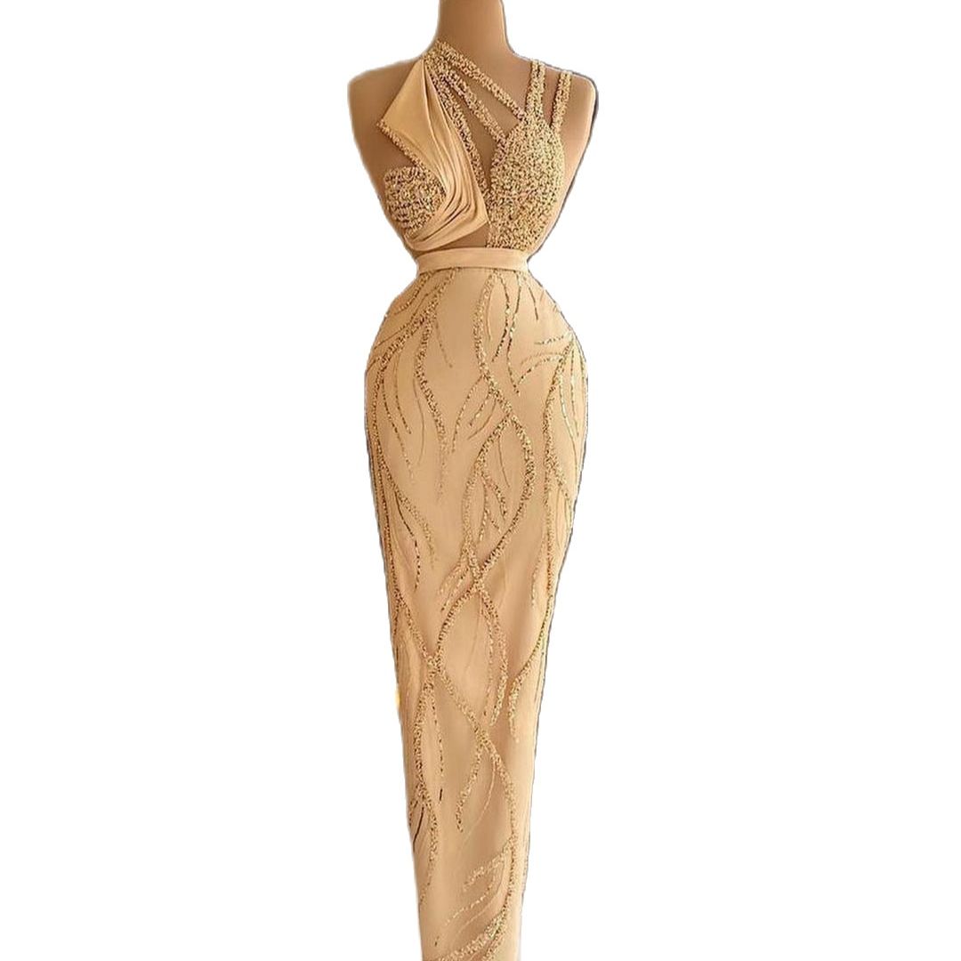 Luxury Mermaid Prom Dresses Sleeveless High Neck Beaded Sequined Evening Dress Real Image Custom Made Plus Size Robe