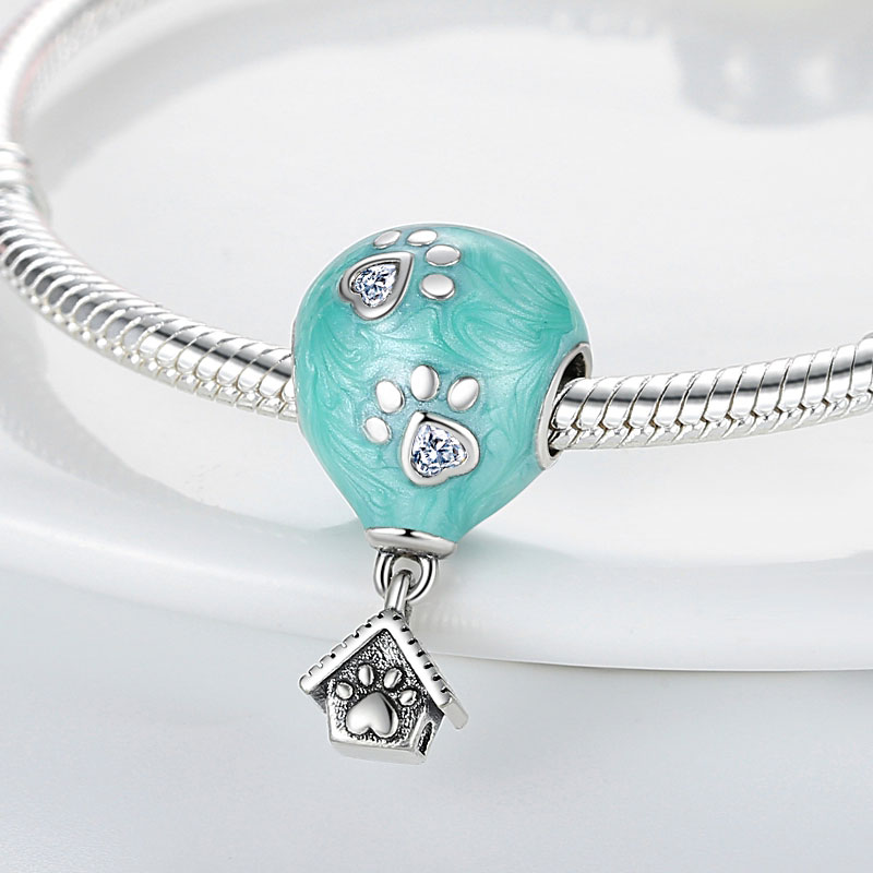 925 Sterling Silver Dangle Charm Dog Paw Charms Best Friend Heart Beads Bead Fit Charms Bracelet DIY Jewelry Accessories