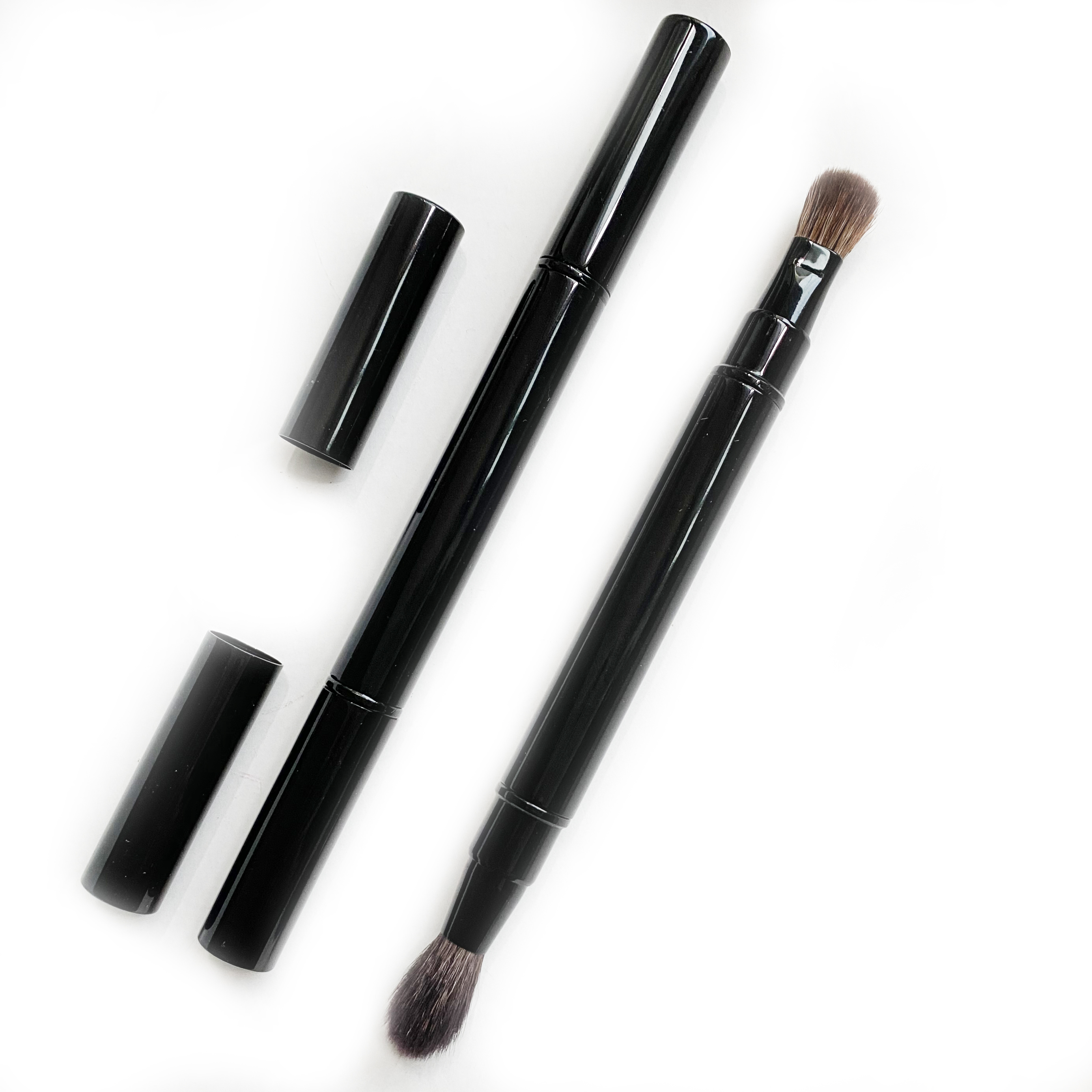 BB Retractable Dual-ended Eyeshadow Makeup Brush Eye Blender + Eye Shadow Cosmetic Brush Beauty Tool - Easy Glide Metallic Handle