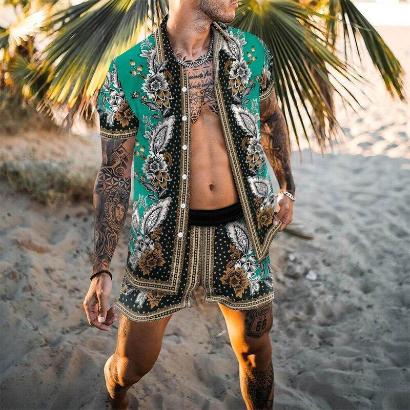 Men's Tracksuits Hawaiian Set Mens Printing Short Sleeve Summer Casual Floral Shirt Beach Two Piece Suit Fashion Men s S-3XL 220930
