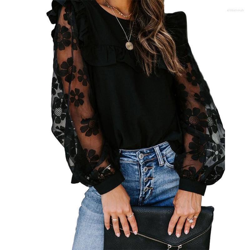 Women' Blouses & Shirts Woman Fashion Long Sleeve Shirt Black Lace Ruffled Transparent Flower Puff PulloverWomen' Eldd22
Women' Blouses & Shirts Woman Fashion Long Sleeve Shirt Black Lace Ruffled Transparent Flower Puff PulloverWomen' Eldd22
