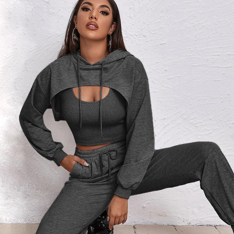 Women' Two Piece Pants Women 3 Joggers Tracksuit Solid Sport Causal Long Sleeve Crop Hooded Top And Camis Female Sportswear Set AutumnWomen, Dark grey
Women' Two Piece Pants Women 3 Joggers Tracksuit Solid Sport Causal Long Sleeve Crop Hooded Top And Camis Female Sportswear Set AutumnWomen, Dark grey