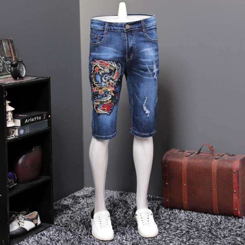Men's Jeans Dragon Summer Embroidery Mens Straight Knee Length Denim Pants Fashion Lighweight Elastic Hole Ripped Slim Fit Plus SizeMen's, Blue 
Men's Jeans Dragon Summer Embroidery Mens Straight Knee Length Denim Pants Fashion Lighweight Elastic Hole Ripped Slim Fit Plus SizeMen's, Blue