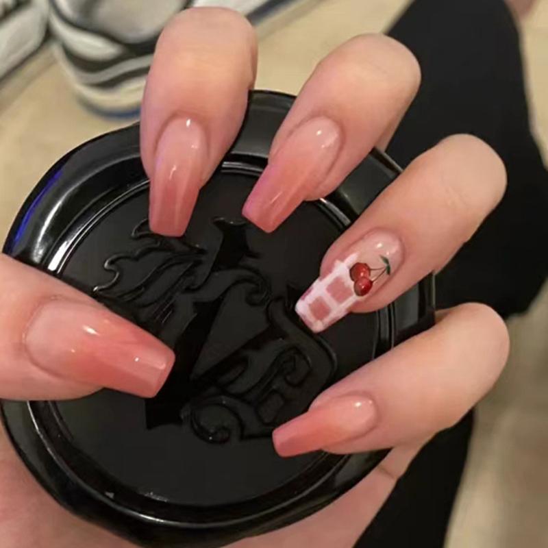False Nails 24Pcs Cute Checkered Cherry Print Press On Fake Nail Full Finished Art Removable Cover Pieces TIFalse, Jelly glue model
False Nails 24Pcs Cute Checkered Cherry Print Press On Fake Nail Full Finished Art Removable Cover Pieces TIFalse, Jelly glue model