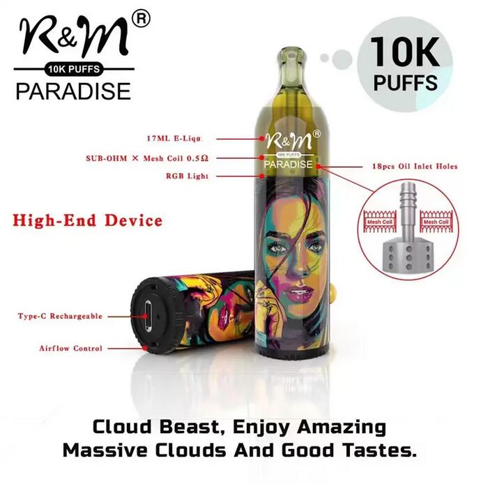 Original R&M Paradise 10K Puffs Cloud Beast Disposable E cigarette Vape Pen Device rechargeable Battey Airflow Control vapes
Original R&M Paradise 10K Puffs Cloud Beast Disposable E cigarette Vape Pen Device rechargeable Battey Airflow Control vapes