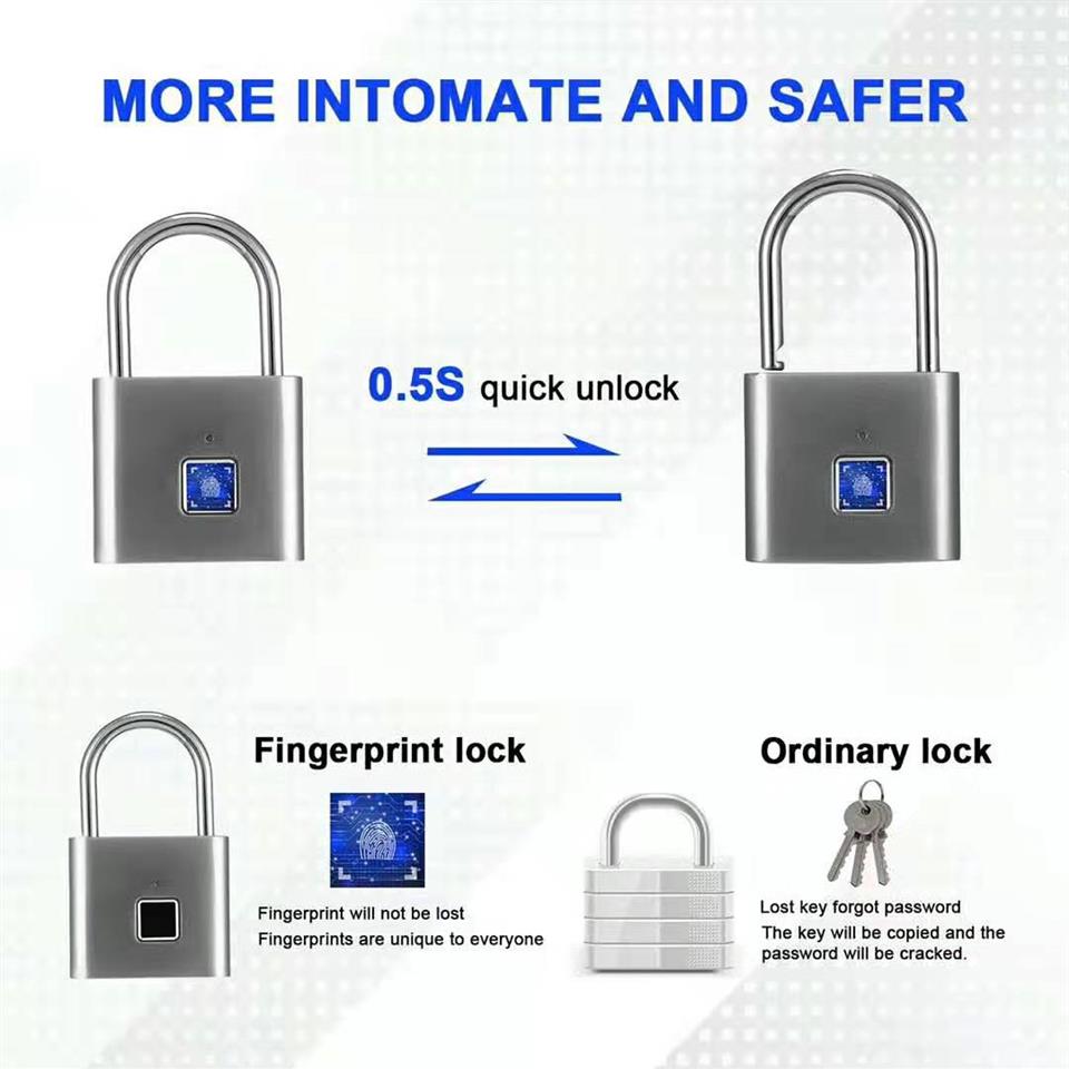 O10 Keyless USB rechargeable door lock fingerprint smart quick unlock Zinc alloy metal IP65 Waterproof Door Luggage Case L257i