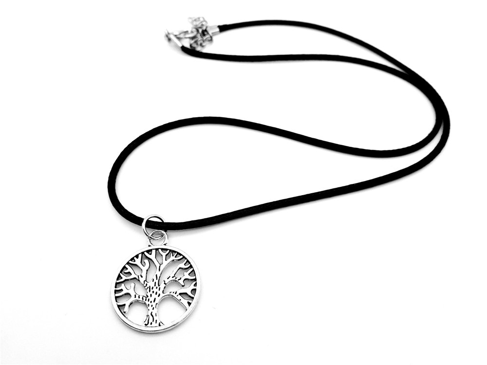 Round Circle Tree of Life pendant Necklace Chakra Family Palm Prata Tree Leather Rope Necklaces jewelry