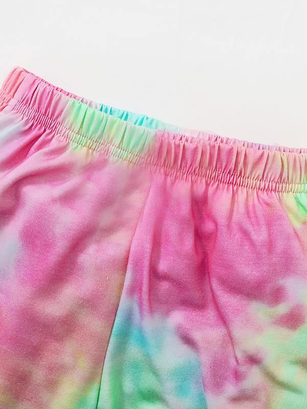 Toddler Girls Tie Dye Tee & Contrast Side Seam Sweatpants SHE