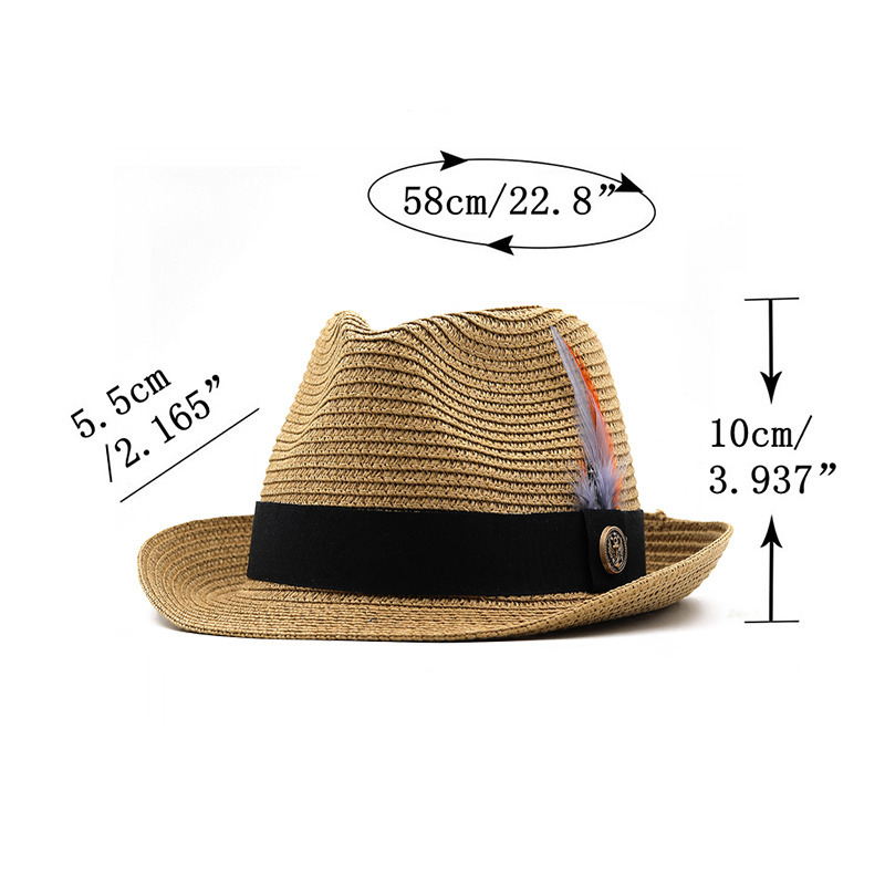 ummer Parentchild Beach Female Caual Panama Jazz Men gentleman 5.5cm brim Feather band traw cap boy un Hat 220613