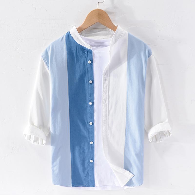 Men's Casual Shirts Stylish Three-quarter Sleeve Patchwork Cotton Brand For Men Fashion Stand Collar Camisa Masculina DropMen's, Blue
Men's Casual Shirts Stylish Three-quarter Sleeve Patchwork Cotton Brand For Men Fashion Stand Collar Camisa Masculina DropMen's, Blue