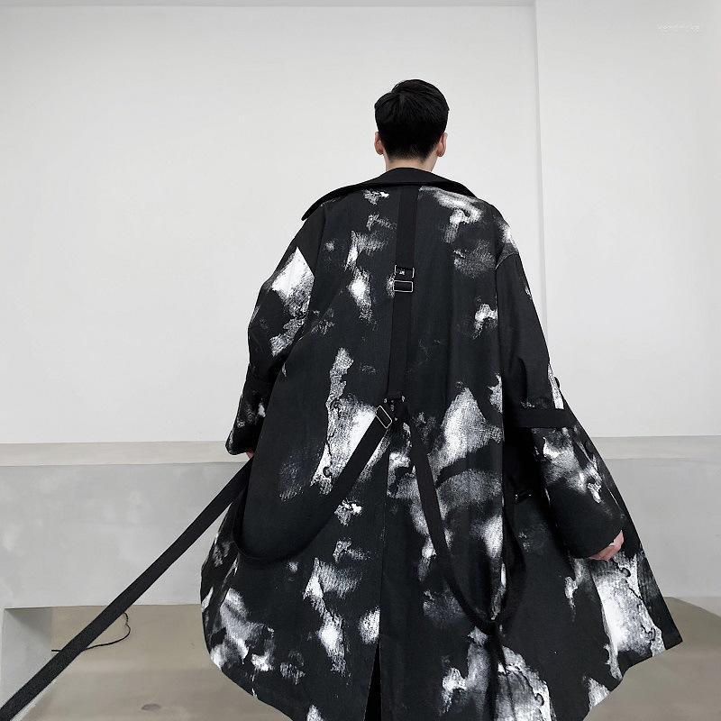 Men's Trench Coats Mens Graffiti Long Coat Jacket Ribbons Punk Men Harajuku 2022 Black Turn-Down Collar Techwear Overcoat Kend22 
Men's Trench Coats Mens Graffiti Long Coat Jacket Ribbons Punk Men Harajuku 2022 Black Turn-Down Collar Techwear Overcoat Kend22