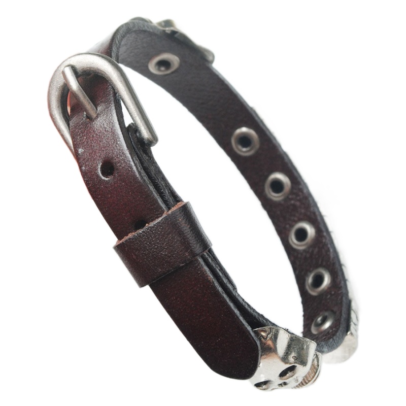 WOJIAER Bracelets Ghost head Accessories Men's Silver Leather Wrist Adjustable For Special Present BC015