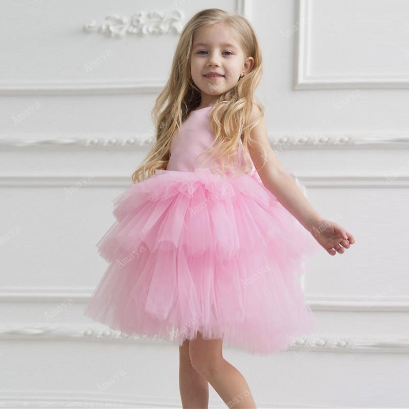 

Girl's Dresses Amaya Pink Ruffles Princess Puffy Flower Girl Tiered Tulle Knee Length Holy Communion Birthday Pageant Prom Ball GownGirl's, Black