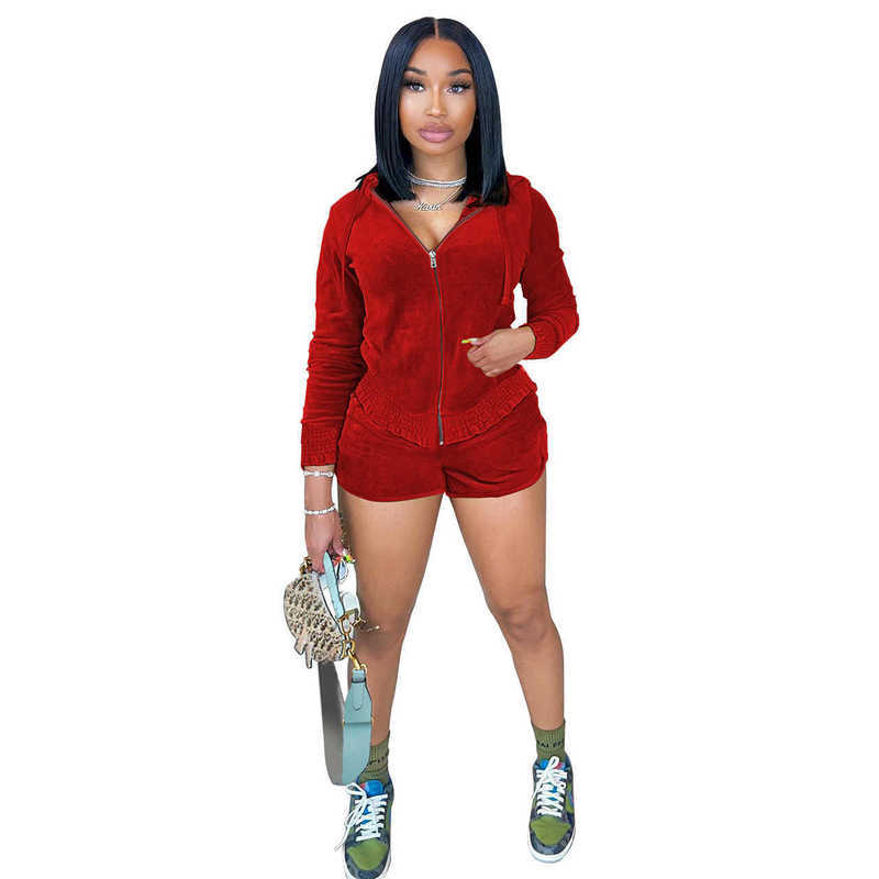 Designer Women Velvet Hooded Tracksuits Two Piece Pants Set 2022 Autumn Winter Velour Hoodies Ruffle Shorts Outfits Clothing