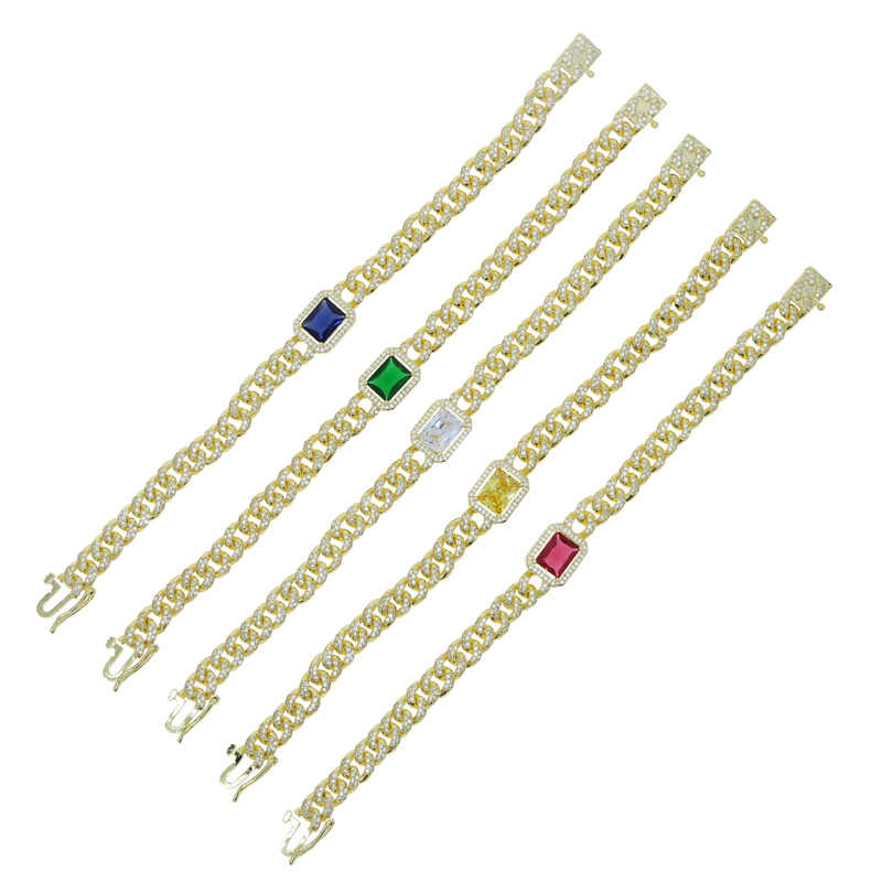 2024 Cuban k Bracelet, Colorful CZ Charm Bracelet for Women, Hip Hop Jewelry