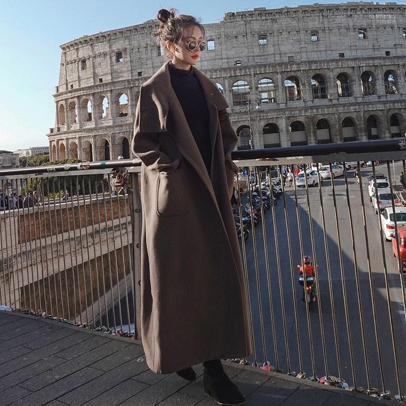 Women' Wool & Blends 2022 Women Winter Coat Jacket Female Spring Autumn Woolen Trench Korean Loose Long Outwear Woman Vintage Runway Slim H, Brown 
Women' Wool & Blends 2022 Women Winter Coat Jacket Female Spring Autumn Woolen Trench Korean Loose Long Outwear Woman Vintage Runway Slim H, Brown