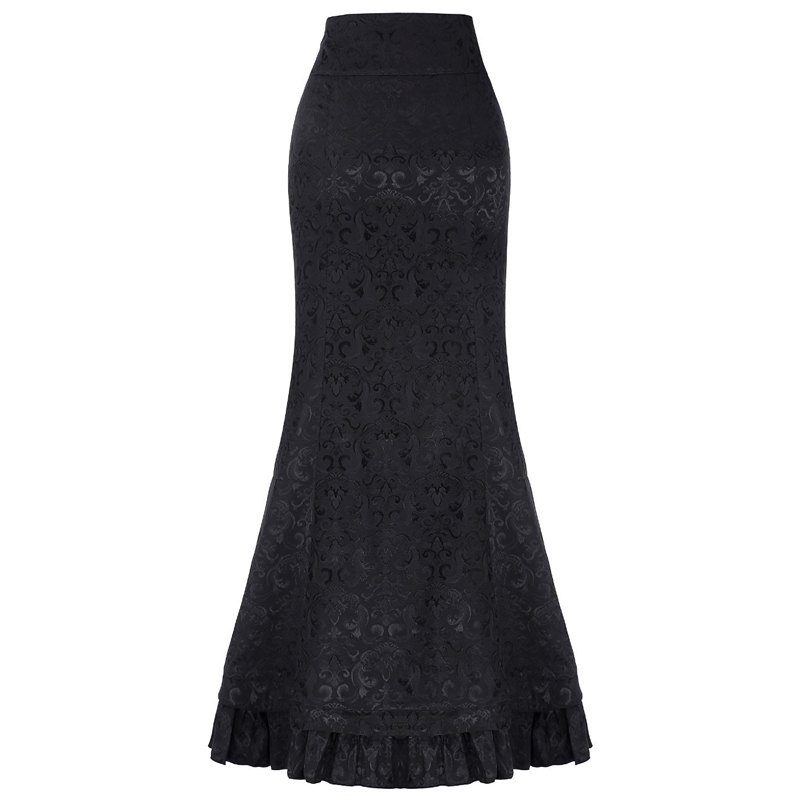Women Steampunk Trumpet Mermaid Skirts Layered Long Gothic Floral Brocade Jacquard Criss-cross Lacing Fishtail Maxi Skirt Multicolors
