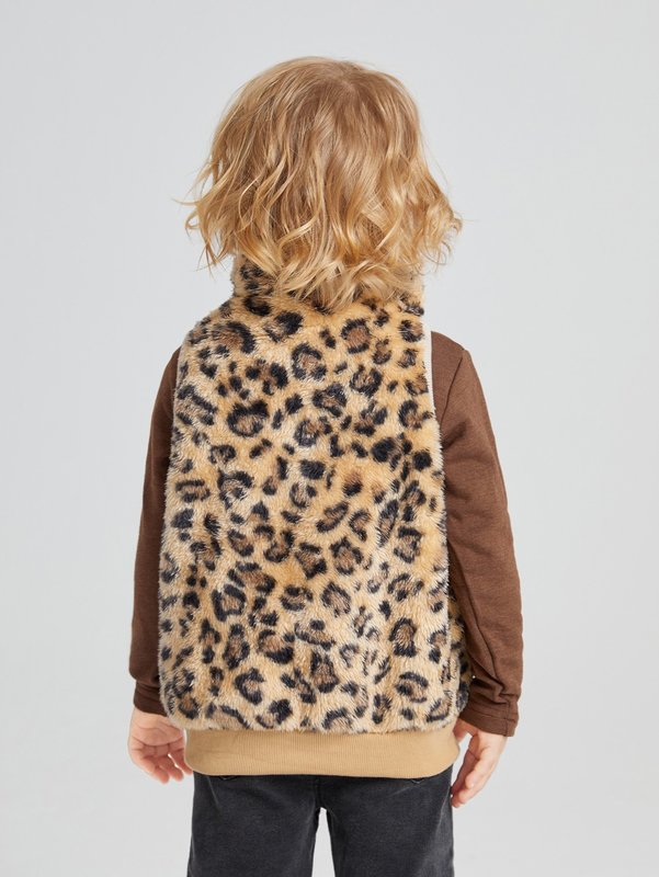 Toddler Boys Leopard Pattern Teddy Vest Jacket SHE