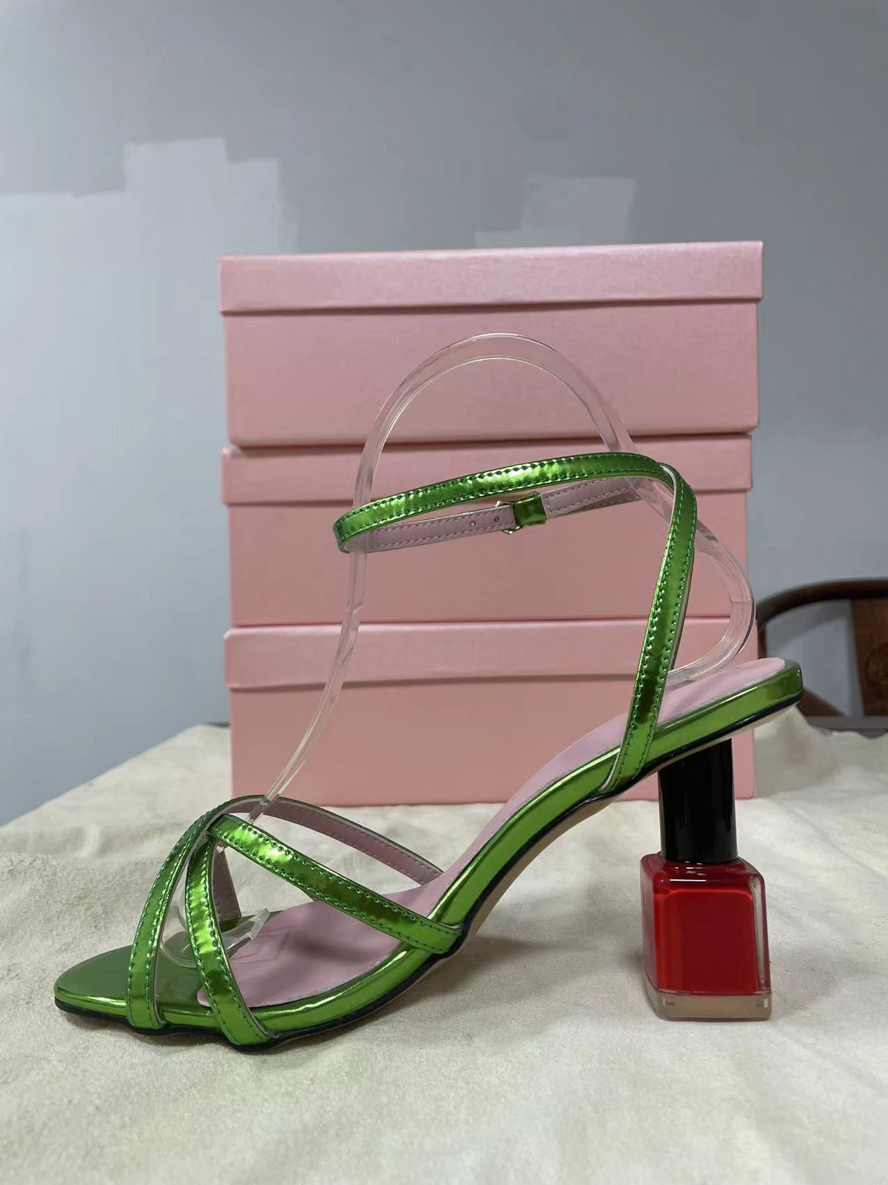 2022 new leather sheepskin sandals Nail Polish bottle chunky high heels Pumps Women Summer patent Narrow Band buckle open toe peep-toes size 34-43 party wedding, Green
2022 new leather sheepskin sandals Nail Polish bottle chunky high heels Pumps Women Summer patent Narrow Band buckle open toe peep-toes size 34-43 party wedding, Green